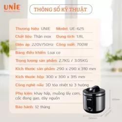 UNIE UE–625 – Nồi cơm điện dung tích 1.8L, nấu cơm mềm, tơi đều! 709569