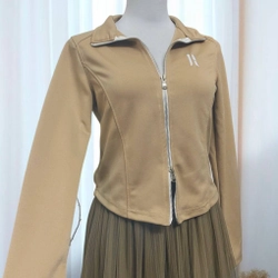 [Mới] Áo khoác nữ khóa kéo 2 đầu chữ thêu basic áo nữ dáng ngắn 416501