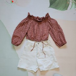 Áo trễ vai croptop Libé workshop hồng đất size S