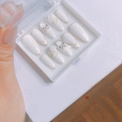 bộ móng cô dâu, đi tiệc, đi chơi tông trắng tinh khôi