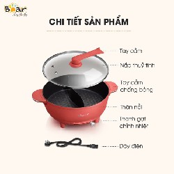 NỒI LẨU UYÊN ƯƠNG 2 NGĂN BEAR 3593