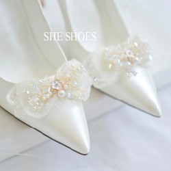 Giày cưới ♥️size 37♥️ Giày cao gót trắng cô dâu cao cấp, độc quyền bởi SHE SHOES  47689