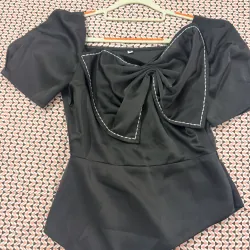 Áo sơ mi kiểu cổ vuông nơ ngực sz M  929905