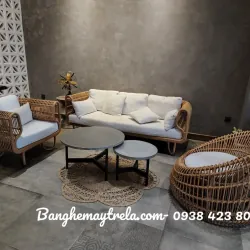 Bàn ghế sofa tổ yến mây nhựa phòng khách 746377