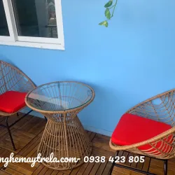 Bàn ghế mây nhựa ngoài trời 706288