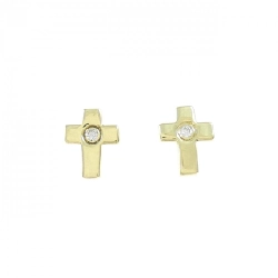 K18YG Bông tai kim cương chéo 0.04CT - Hàng hiệu Chính hãng