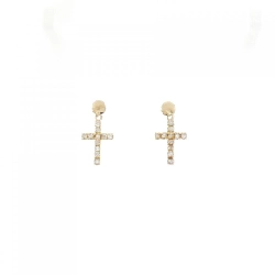 K18YG Bông tai kim cương chéo 0.12CT - Hàng hiệu Chính hãng