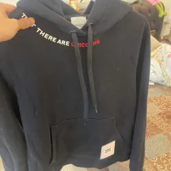 Áo hoodie Burberry đen cổ trụ, chữ in Front, size S - Chính hãng