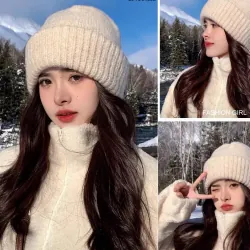 Mũ beanie len trắng dày dặn