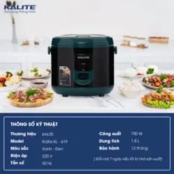 Nồi cơm điện KALITE KL-619 công nghệ Hàn Quốc 1,8L 796509