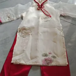 Áo dài thêu kem quần lụa  1024462