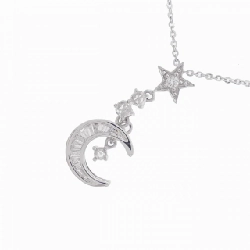 K18WG Mặt trăng × Ngôi sao Dây chuyền kim cương 0.20CT - Hàng hiệu Chính hãng 861114