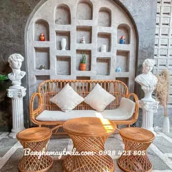 Bàn ghế sofa mây tay cuộn 750589