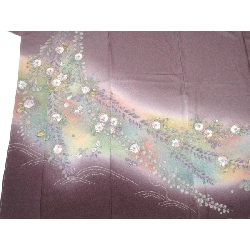 Kimono thăm viếng, chế tác màu vàng Yuzen, nhuộm ombre, kích thước L 876529