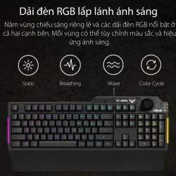 Bàn phím ASUS TUF GAMING  K1 có dây, đệm tay rời, giả cơ Chống thấm nước, núm âm lượng 785340