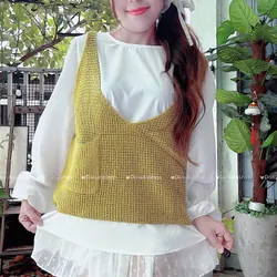 Set Gile Túi Kèm Áo Sơ Mi Tay Bồng Form Rộng Hot Trend 606824