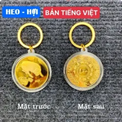 Móc Khóa Đồng Xu Con Hợi Mạ Vàng Treo Oto, Xe Máy Phong Thủy 1013699