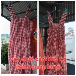 Váy 2 dây caro đỏ trắng 