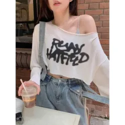 Set áo thun giấy tay dài in chữ kèm áo 2 dây xám 1004379