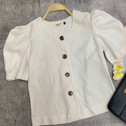 Áo kiểu tay phồng vải linen