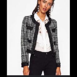 CONTRAST FRAYED EDGE TWEED BLAZER