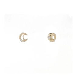 K10YG Skull × Moon Bông tai Kim cương - Hàng hiệu Chính hãng