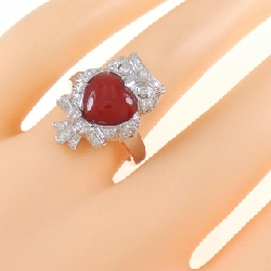 Nhẫn san hô hình cú và trái tim K18WG 673166