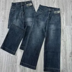 Quần Jean nữ ống đứng cạp cao co giãn túi thêu CC, quần bò nữ Quảng Châu lưng cao Hot  990873