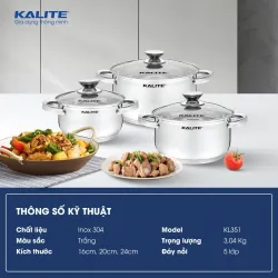 Bộ 3 nồi KALITE KL351 Inox 304 an toàn cho sức khỏe 795664