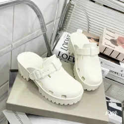 Dép lê nữ quai ngang màu trắng đục cao su dày đế bục 1024433