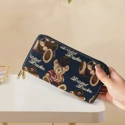 Ví Nữ Dài Cầm Tay 2 Ngăn Kéo Sang Trọng, Ví Thêu Hình Gấu Dễ Thương 574785