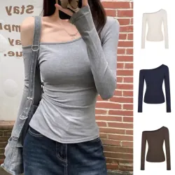 Áo Lệch Vai Kiểu Dài Tay ôm body siêu Quyến Rũ vải thun zip mịn cho nữ 977520