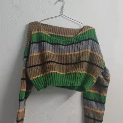 ÁO LEN DỆT KIM TAY DÀI CROPTOP KẺ SỌC XANH 745596