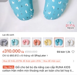 Gối cho bé bú đa năng cao cấp RUNA KIDS cotton Hàn mềm mịn thoáng mát an toàn cho bé 278546