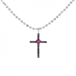 K18WG Đan Chéo × Trái Tim Ruby Dây Chuyền 0.23CT - Hàng hiệu Chính hãng