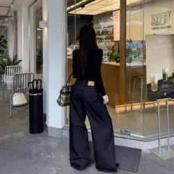 THE QUẠO - Quần Jeans Nữ  Lưng Cao Ống Rộng 27cm Basic 977516