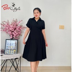 Đầm dáng dài cổ sơ mi chéo tà DABS052 - Đen - 3XL