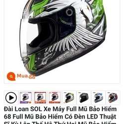 Ra đi mũ bảo hiểm fullface kì lân xanh bạc có đèn led đuôi