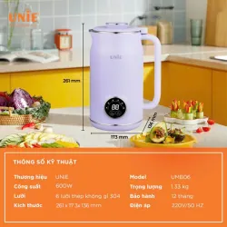 Máy làm sữa hạt UNIE UMB06, dung tích 600ml, 6 chức năng xay nấu, chất liệu inox 304 712081