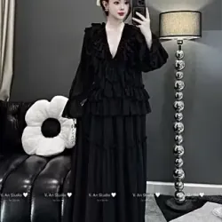 Set váy voan tơ đen ren