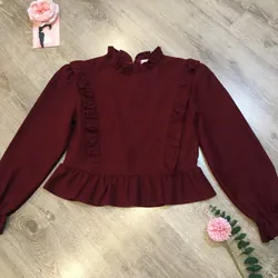 [Siêu Phẩm Hàn] Áo nhung kiểu vintage mori cổ bèo nhún trước và sau tay bồng tiểu thư 696702