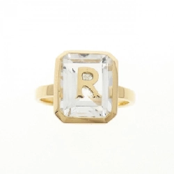 K18YG Chữ cái R Nhẫn Topaz Trắng - Hàng hiệu Chính hãng 852918