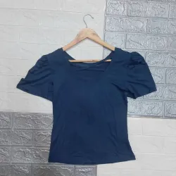 Áo thun cotton nữ tay phồng size S màu xanh đen chưa qua sử dụng 927232