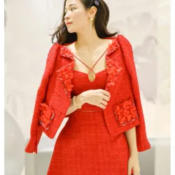 Set áo khoác dạ tweed & chân váy cover SHE BY HOA NGUYEN SIZE M (ko kèm áo quây trong) 748626