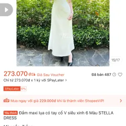 Đầm maxi lụa có tay cổ V siêu xinh 1 Màu STELLA DRESS