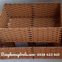 Khay nhựa giả mây đựng đồ chữ nhật 674310