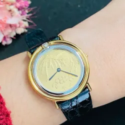 Đồng hồ mặt su bạc đúc, đính diamond vỏ bọc vàng dành cho nữ hiệu Franklin Mint mới 95% 557901
