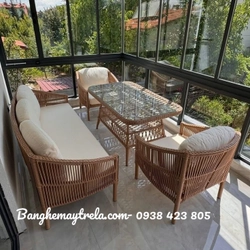Bàn ghế sofa sân thượng mây nhựa 444216