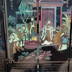 Bình phong Khổng Tử Thánh Tích Đồ (Saint Trace of Confucius)-Sơn mài cổ (Hiếm, Giá trị) 694425