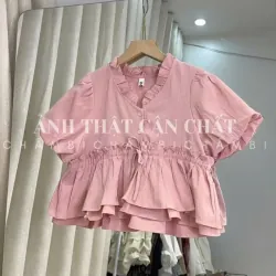 Áo Baby doll ren tay phồng layer dáng rộng cổ V buộc dây "IU" TOP